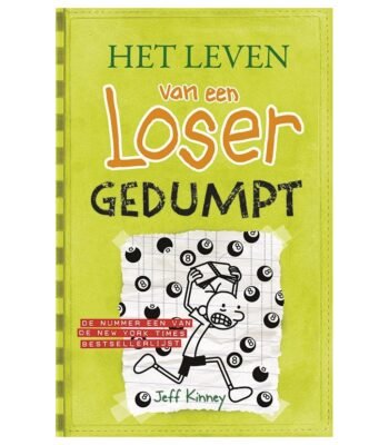 Boekomslag Het Leven van een Loser - Gedumpt van Jeff Kinney met cartoonfiguur op groene cover