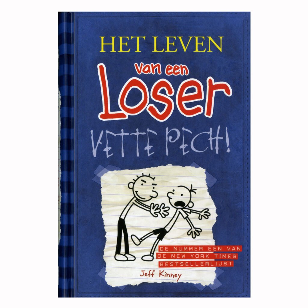 Boekcover Het leven van een loser Vette pech van Jeff Kinney met cartoon van Greg en broer het leven van een loser - vette pech