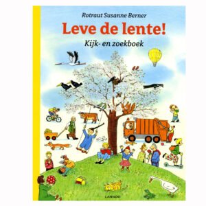 Boekomslag Leve de lente! kijk- en zoekboek met bloesemboom en spelende kinderen Leve de lente Kijk en Zoekboek