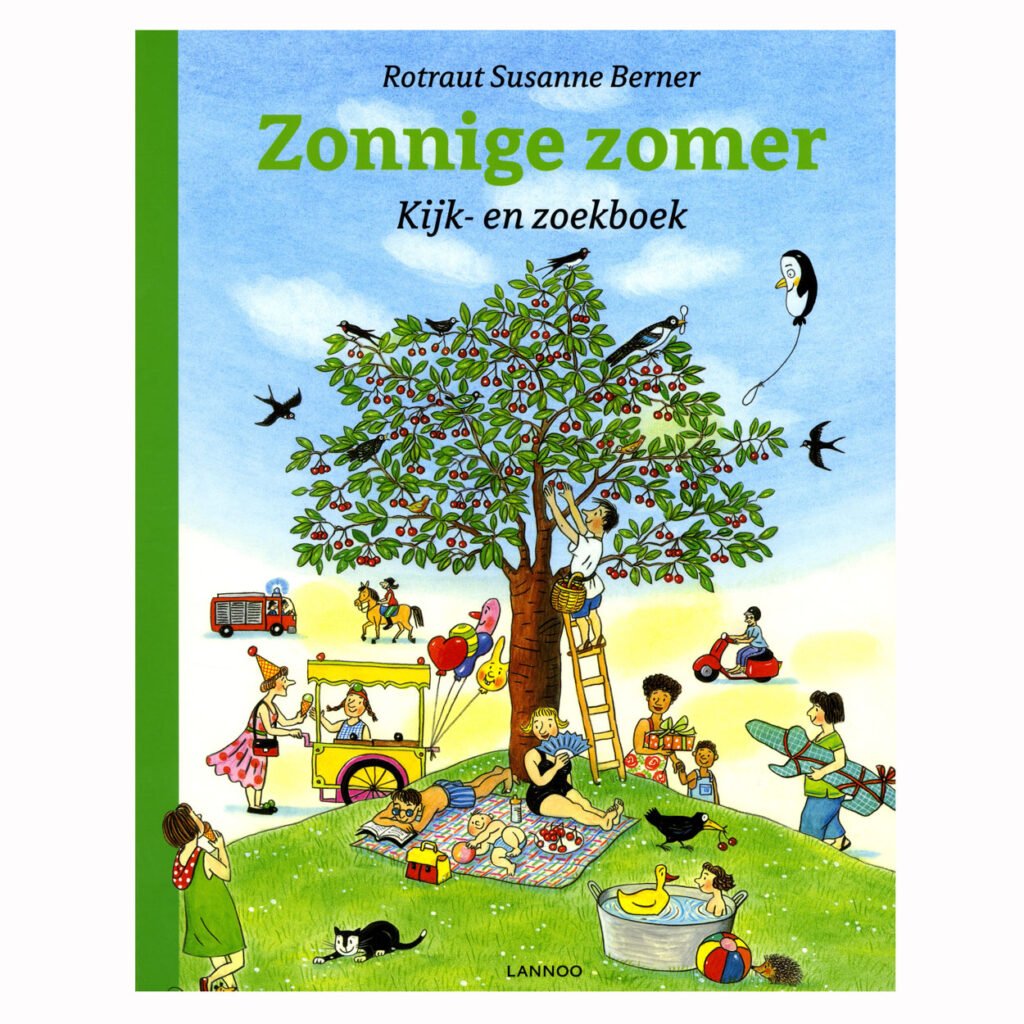 Boekomslag Zonnige zomer! kijk- en zoekboek met zomerse picknick onder kersenboom Zonnige zomer kijk en zoekboek
