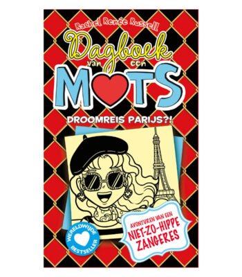 Boekcover voorzijde Dagboek van een Muts - Droomreis Parijs?! van Rachel Renee Russell met illustratie van Nikki bij de Eiffeltoren