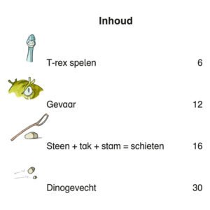 Inhoudsopgave van dinosaurus leesboek met hoofdstukken en paginanummers