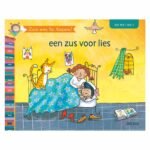 Kinderboek cover Een zus voor Lies met meisje en baby in bed en kat zin om te lezen! - een zus voor lies