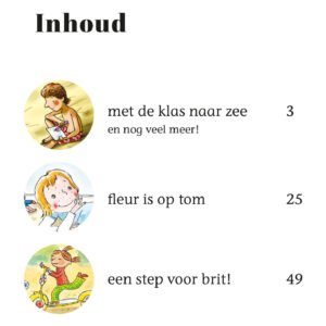 Inhoudsopgave kinderboek met illustraties en paginanummers