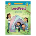 Omslag van het kinderboek Leesfeest met kinderen die samen een tent opzetten. Leesfeest Leuke Verhalen (AVI-E3/AVI-3)