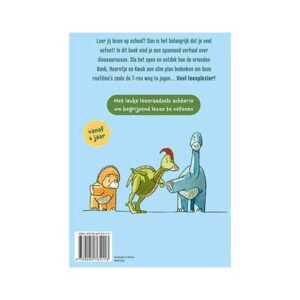 Achterkant van Mijn eerste dino leesboek met illustraties van jonge dinosaurussen