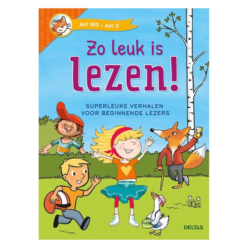 Voorkant van kleurrijk kinderboek met spelende kinderen en dieren over leren lezen Zo leuk is lezen! Superleuke verhalen (AVI-M3)