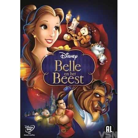 DVD cover voorzijde van Disney animatiefilm Belle en het Beest voor alle leeftijden