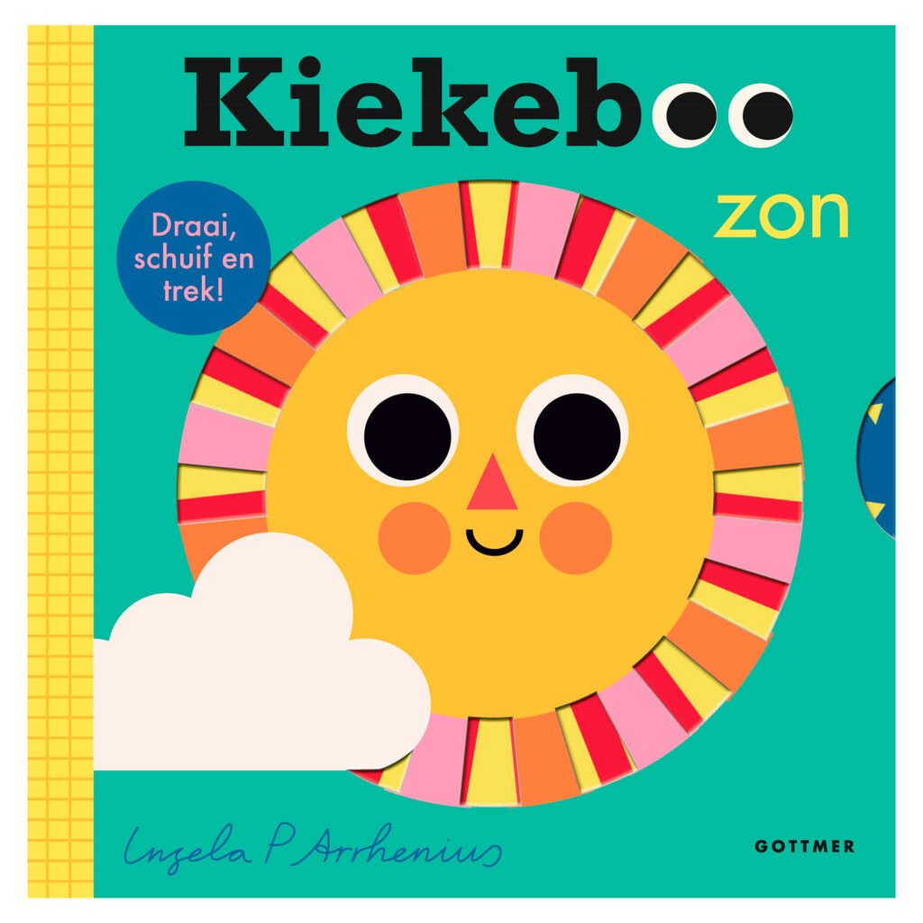 Cover voorzijde van draai- en schuifboek Kiekeboe Zon met zon en wolkje