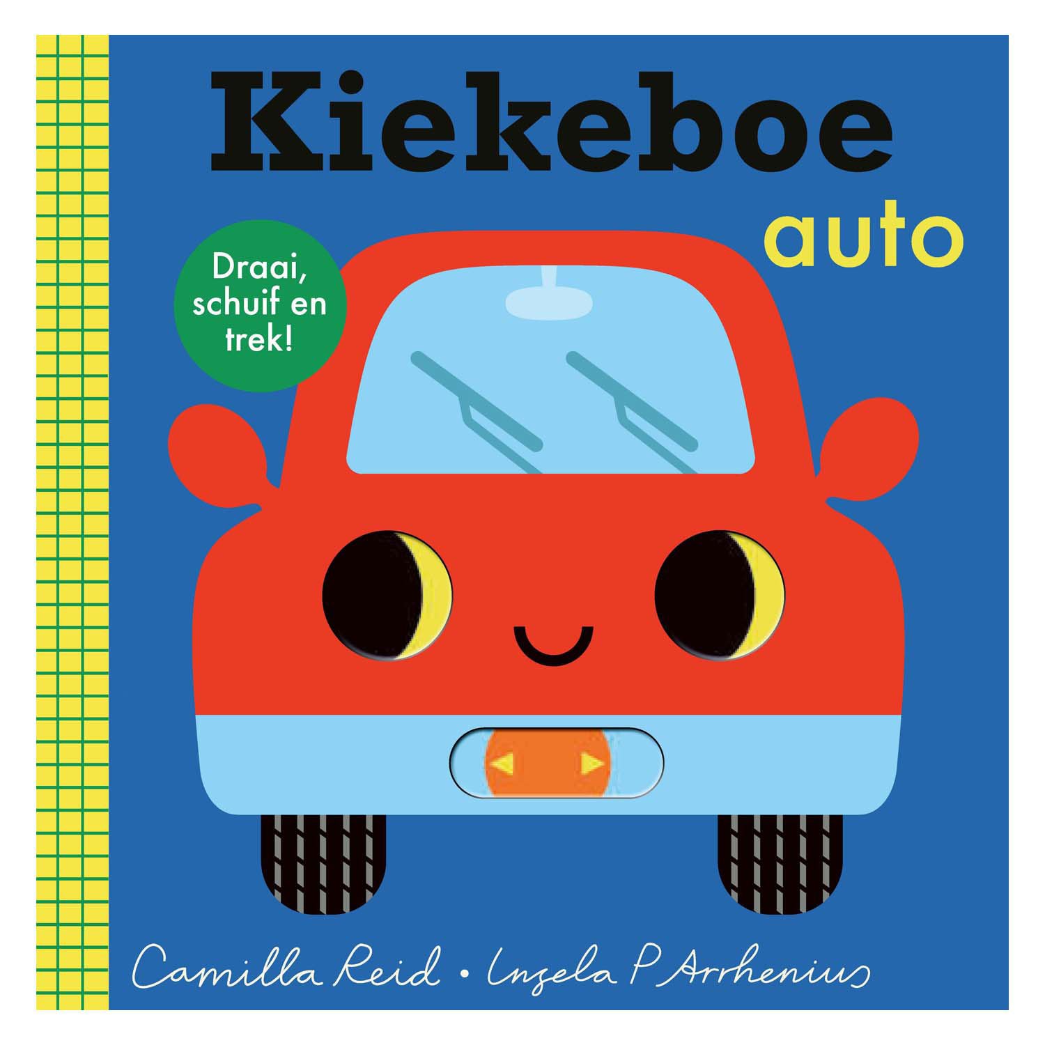 gottmer-uitgevers-groep-kiekeboe-auto-voorkant-peuterboek-rode-auto Voorkant van het peuterboek Kiekeboe Auto met vrolijke rode auto illustratie Kiekeboe Auto