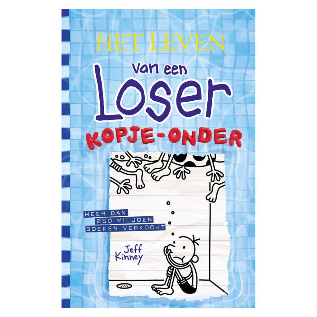 Boekomslag voorzijde Het leven van een loser - Kopje-onder van Jeff Kinney met grappige zwembadillustratie