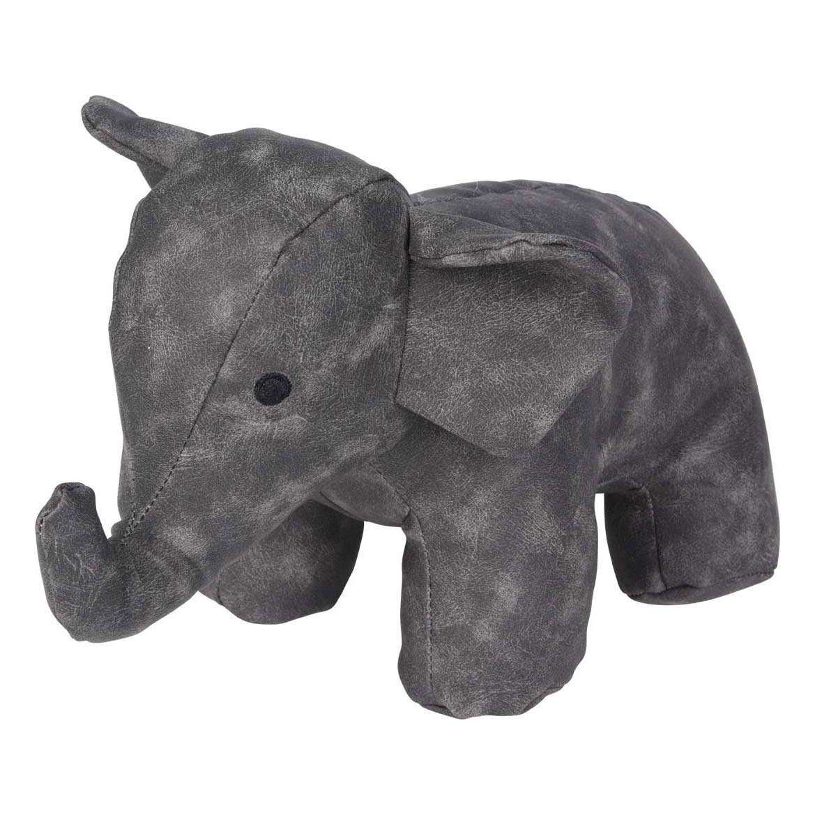 h&s-collection-grijze-leren-olifant-deurstop-decoratief Grijze leren olifant deurstop in decoratieve dierenvorm Deurstopper Olifant