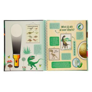 Interactief kinderboek over dinosaurussen met illustraties en weetjes