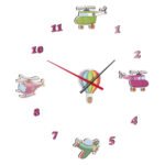 Kinder muurklok met helikopters, vliegtuig en luchtballon Kinderklok 3d voertuigen stickers
