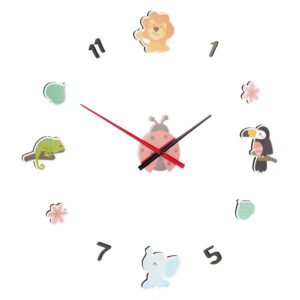 Kinderkamer wandklok met leeuw, olifant en toekan dierenstickers kinderklok 3d dieren stickers