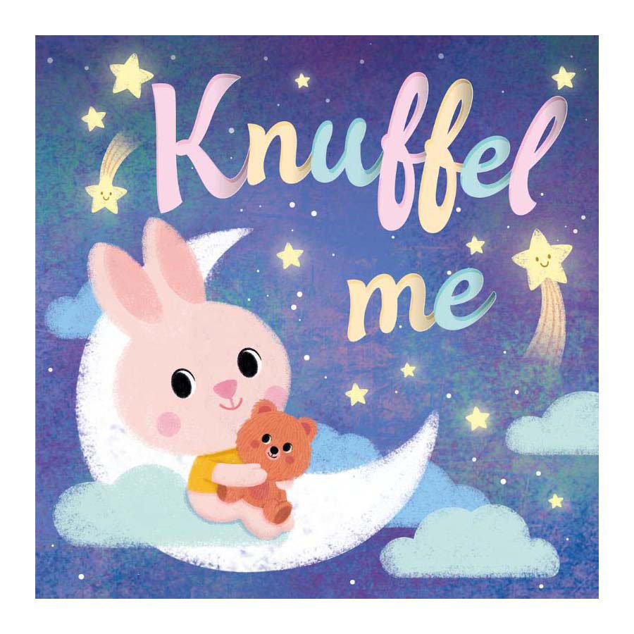 Voorkant Knuffel me - Prentenboek met konijn en teddybeer op halve maan