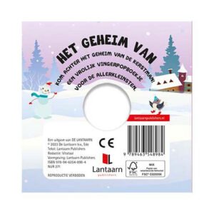 Achterzijde kinderboek met winterlandschap en titel Het geheim van de Kerstman