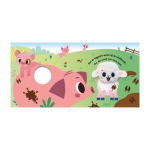 Vrolijk lammetje en biggetjes spelen in de modder op boerderij illustratie