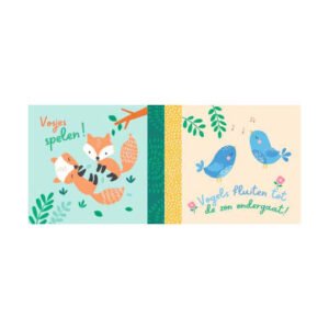 Illustratie van spelende vosjes en zingende vogels in het bos