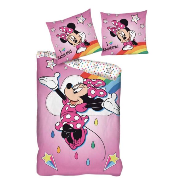 Minnie Mouse roze dekbedovertrek met regenboog en sterren voor kinderen Minnie Mouse Dekbedovertrek