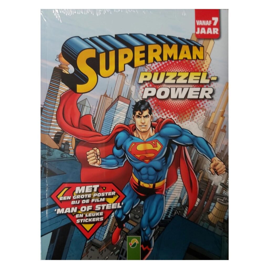 Superman puzzelboek voor kinderen met poster en stickers geïnspireerd op de film Man of Steel Superman Power Letterpuzzels, Doolhoven Doeboek