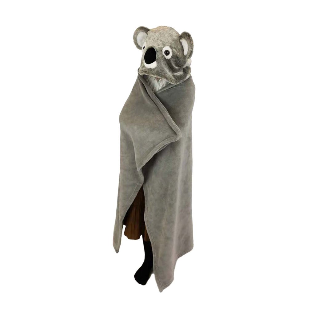 Kinder poncho deken met koala capuchon volledig zichtbaar Knuffeldeken met Capuchon Koala