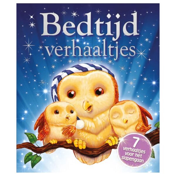 Kinderboek Bedtijdverhaaltjes met schattige uilen op een tak onder sterrenhemel Bedtijdverhaaltjes