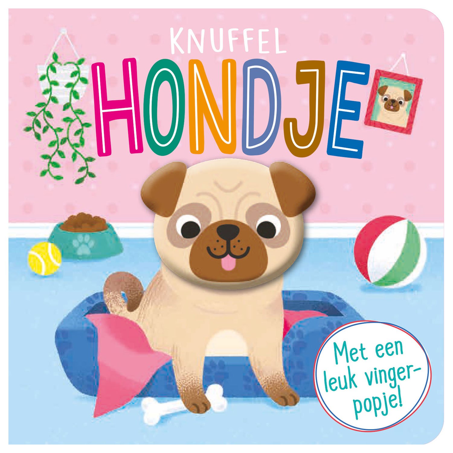 rebo-publishers-knuffel-hondje-kinderboek-pug-vingerpopje Schattig kinderboek Knuffel Hondje met pug illustratie en vingerpopje Vingerpopboekje - Knuffel Hondje