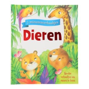 Voorkant van het kinderboek 5-minutenverhaaltjes Dieren met kleurrijke dierentekeningen 5 Minutenverhaaltjes Dieren