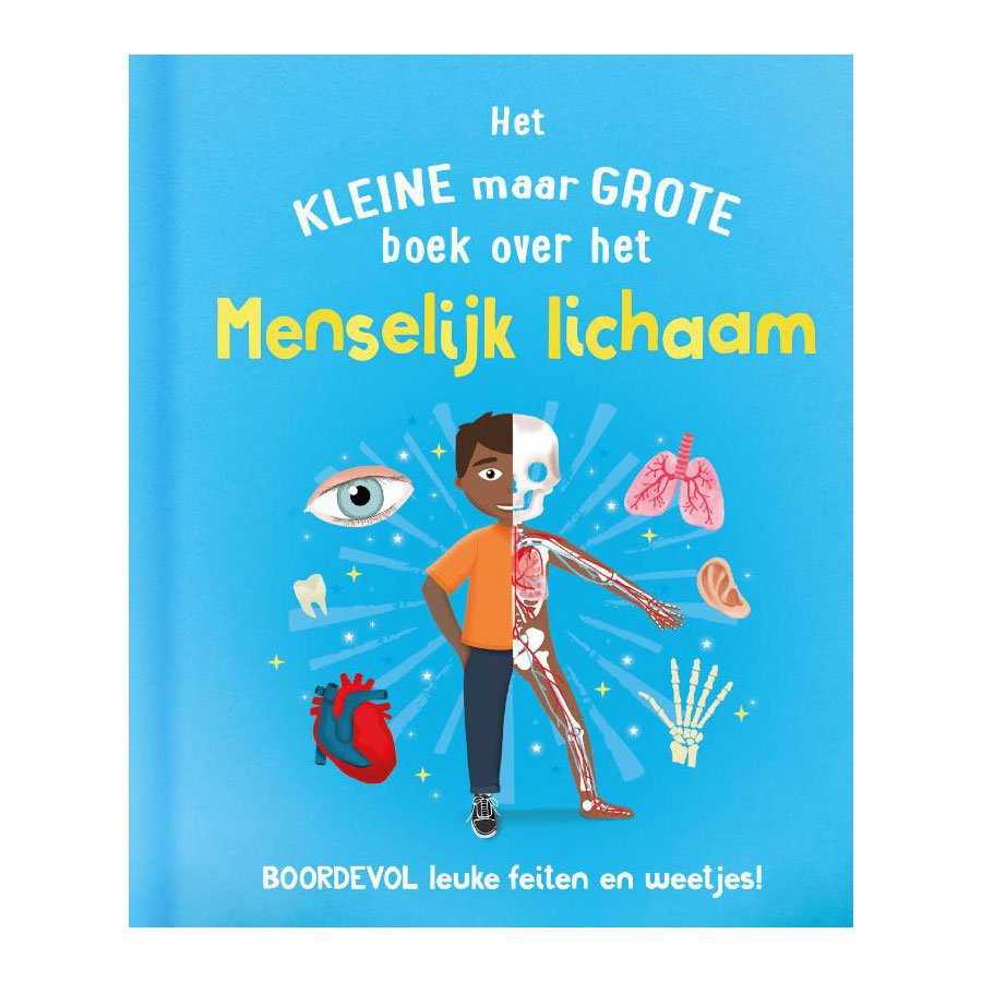 Voorkant van kinderboek Het Kleine Maar Grote Boek over het Menselijk Lichaam met illustraties van organen Het Kleine Maar Grote Boek Over het Menselijk Lichaam