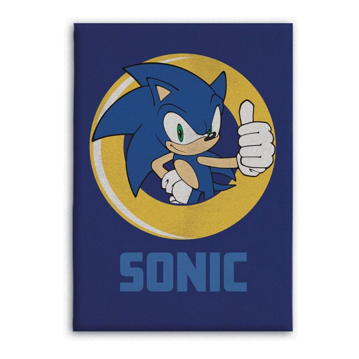 sonic-the-hedgehog-duim-omhoog-gouden-ring-blauwe-achtergrond Sonic the Hedgehog illustratie met duim omhoog in gouden ring op blauwe achtergrond Fleece Deken Sonic