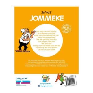 Achterkant van Jommeke De Groenstraler kinderboek met Gobelijn en AVI M4 leesniveau
