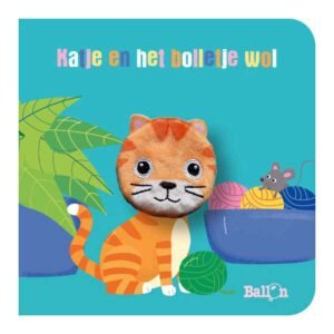 Voorkant vingerpopboekje - Katje en het bolletje wol met vingerpop en bolletjes wol