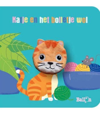 Voorkant vingerpopboekje - Katje en het bolletje wol met vingerpop en bolletjes wol