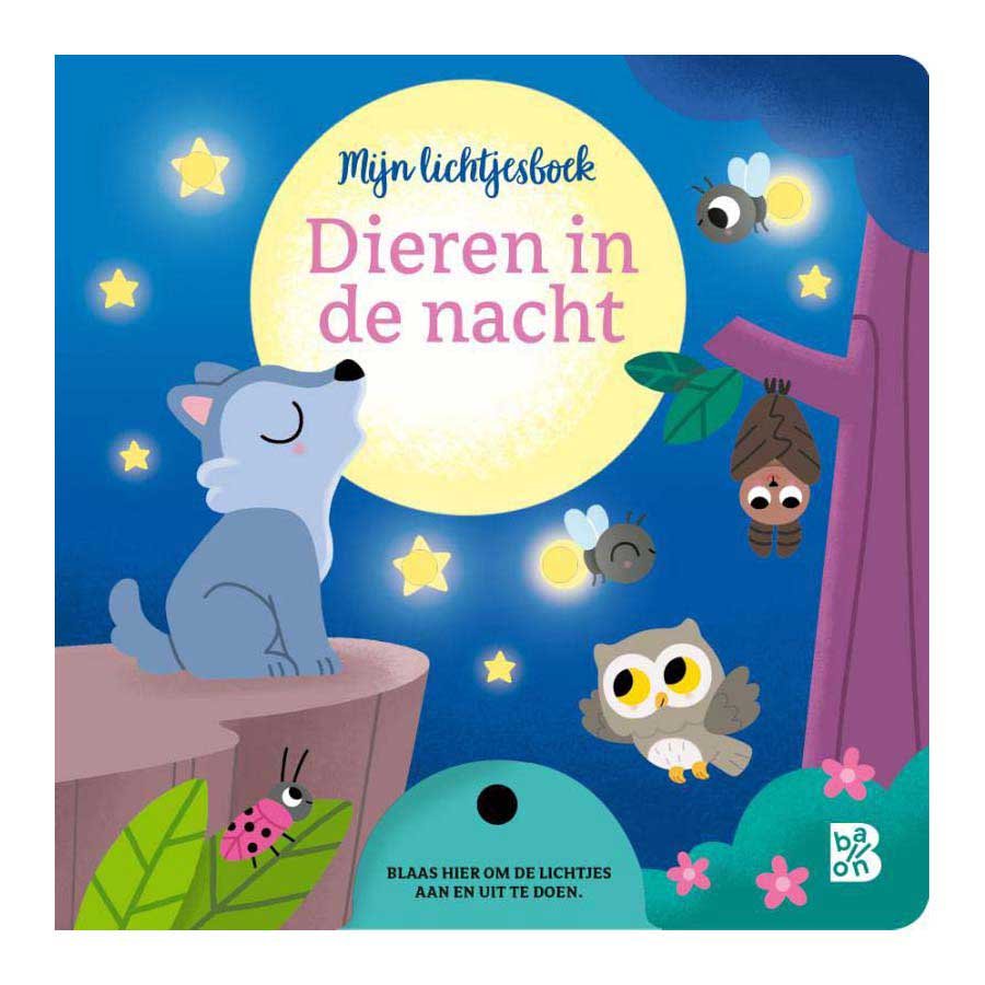 Voorkant Mijn lichtjesboek - Dieren in de nacht met wolf, uil en vuurvliegjes Mijn Lichtjesboek Dieren in de Nacht