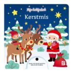 Voorkant kinderboek Mijn Lichtjesboek Kerstmis met kerstman, rendieren en sterrennacht Mijn Lichtjesboek kerstmis
