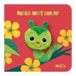 Voorkant Rupsje heeft honger kartonboek met zachte vingerpop rups op tak Vingerpopboekje - Rupsje Heeft Honger