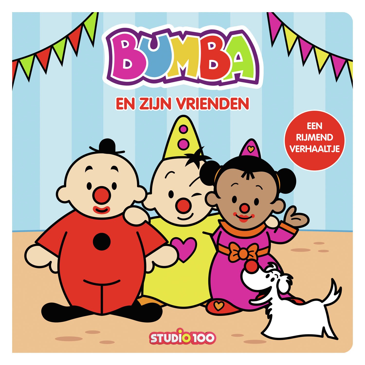 studio100-bumba-en-zijn-vrienden-boekcover-hond Voorkant van het boek Bumba en zijn vrienden met kleurrijke figuren en hondje Bumba Kartonboek - Bumba en zijn Vrienden