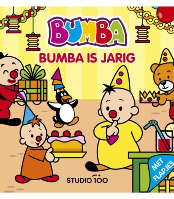 Cover van kinderboek Bumba is jarig met Bumba en zijn vriendjes op een kleurrijk verjaardagsfeest Bumba Kartonboek met Flapjes - Bumba is jarig