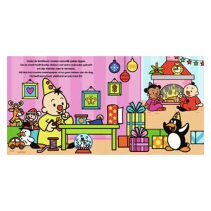 Bumba pakt kerstcadeaus in met zijn vriendjes in een kleurrijke woonkamer