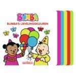 Voorkant van Bumba’s Lievelingskleuren boek met Bumba en vriendin omringd door vlinders en ballonnen Bumba Kartonboek met trapjes - Bumba's lievelingskleuren
