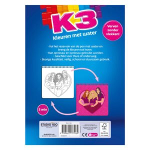 K3 kleuren met water achterkant verpakking met uitleg en voorbeeld