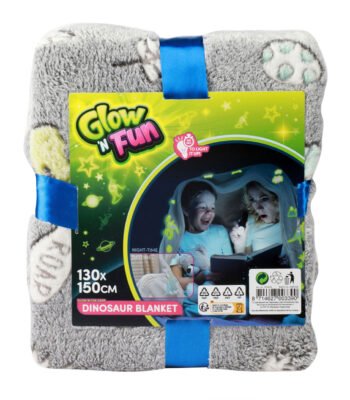 Glow N Fun dinosaur blanket 130x150 cm glow in the dark verpakking Glow N Fun Glow in the Dark Deken Dino