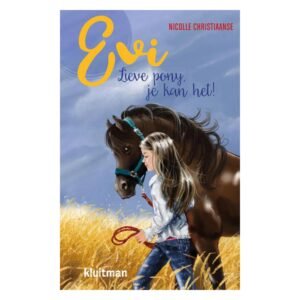 Boekomslag Evi Lieve pony je kan het met meisje en bruin paard in graanveld Evi - Lieve Pony, Je Kan Het!