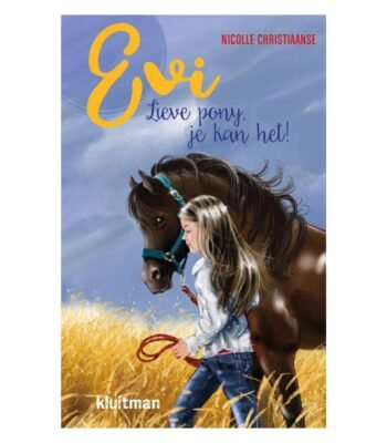 Boekomslag Evi Lieve pony je kan het met meisje en bruin paard in graanveld Evi - Lieve Pony, Je Kan Het!