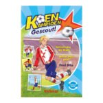 Boekcover Koen Kampioen Gescout met jonge voetballer in rood-wit tenue tijdens talentendag Koen Kampioen Omkeerboek- Gescout/Gaat Internationaal