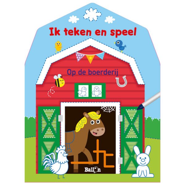 Cover van uitwisboek ik teken en speel - op de boerderij met konijn en paard in stal