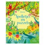 Kleurrijke jungle illustratie met aap, papegaai en krokodil op kinderboek Spelletjes en puzzels Spelletjesboek Spelletjes en Puzzels