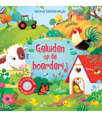 Voorkant van Usborne Geluiden op de boerderij kinderboek met tractor, haan en kuikentjes Geluidenboek - Geluiden op de Boerderij