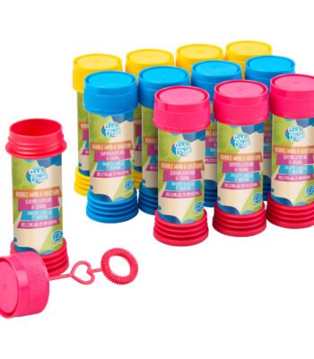 Bellenblaas 12st. van Eddy Toys met rode, blauwe en gele flesjes